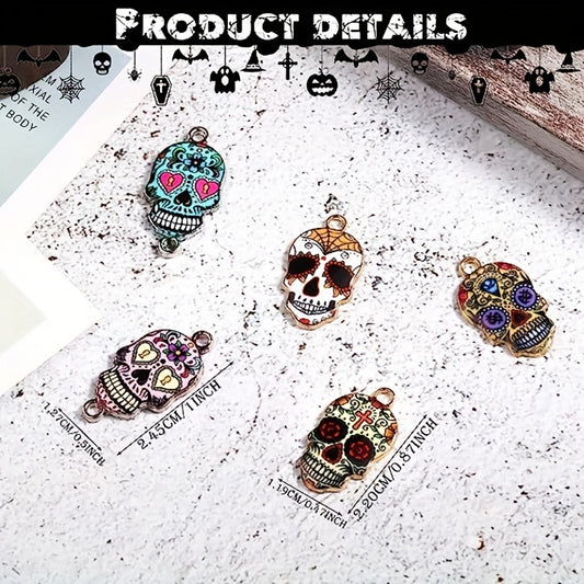 10pcs Halloween Sugar Skull Charms For DIY Necklaces Bracelets Key Chains