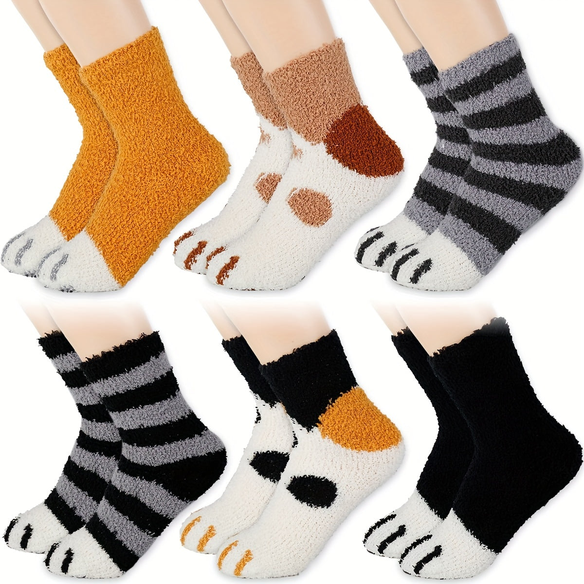 Autumn Winter Coral Fleece Mid-calf Socks Cat Claw Plush Thickened