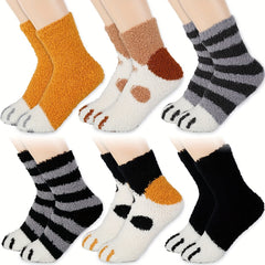 Autumn Winter Coral Fleece Mid-calf Socks Cat Claw Plush Thickened