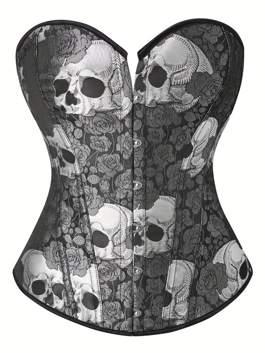 Skull Print Lace Up Bustier Tummy Control Body Shaper