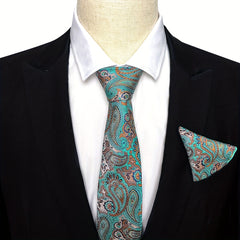 Men's Retro Flower Print Tie & Pocket Towel Set