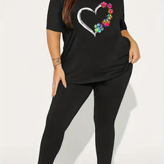 Women's Plus Paw Heart Print Tee & Leggings 2 Piece Set