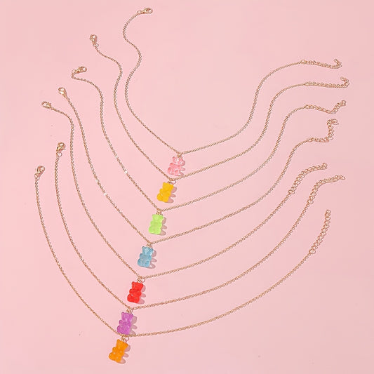 7pcs Cartoon Bear Golden Chain Necklace Jewelry Set