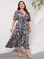  Tropical Print Maxi Wrap Dress With Belt