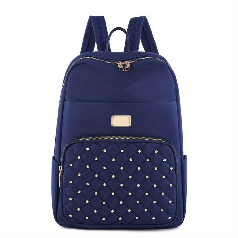 Studded Decor Backpack Quilted Schoolbag Lightweight Travel Daypack