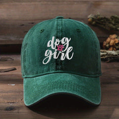 Dog Girl Embroidery Baseball Cap Washed Distressed Dad Hats