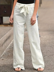  Women's Elastic Waist Straight Leg Pants With Belt