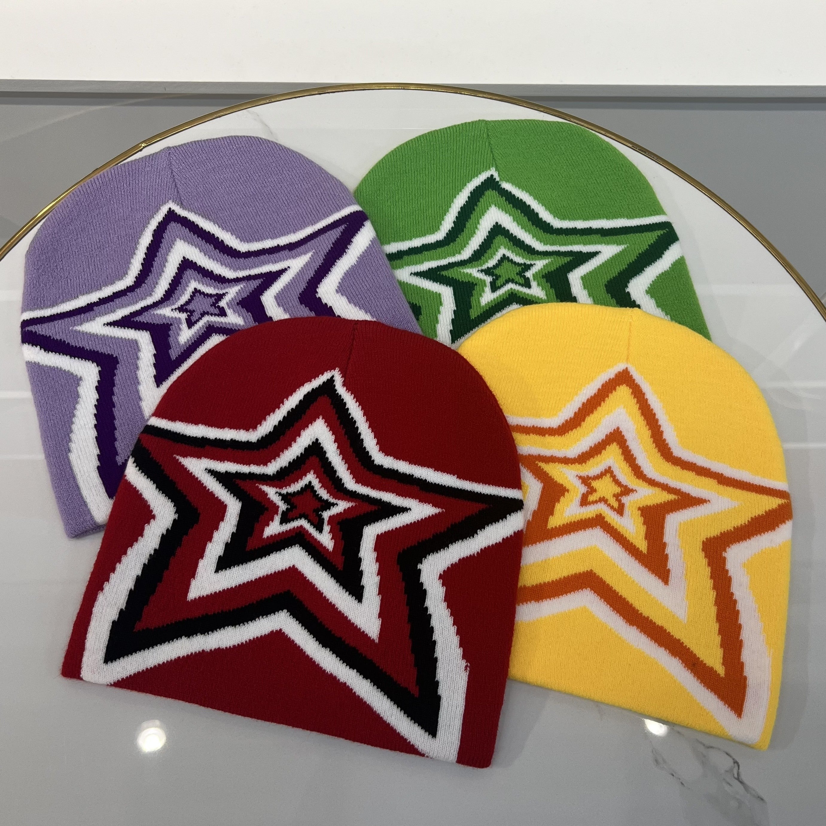Elastic Sport Knit Beanie Hat with Star Pattern