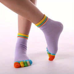 Anti Slip Yoga Socks with Extra Grip for Pilates Barre Ballet - Rainbow Colors