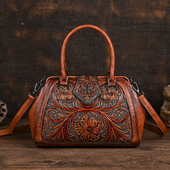 Vintage Floral Embossed Tote Bags Brown Red Green w/ Removable Straps