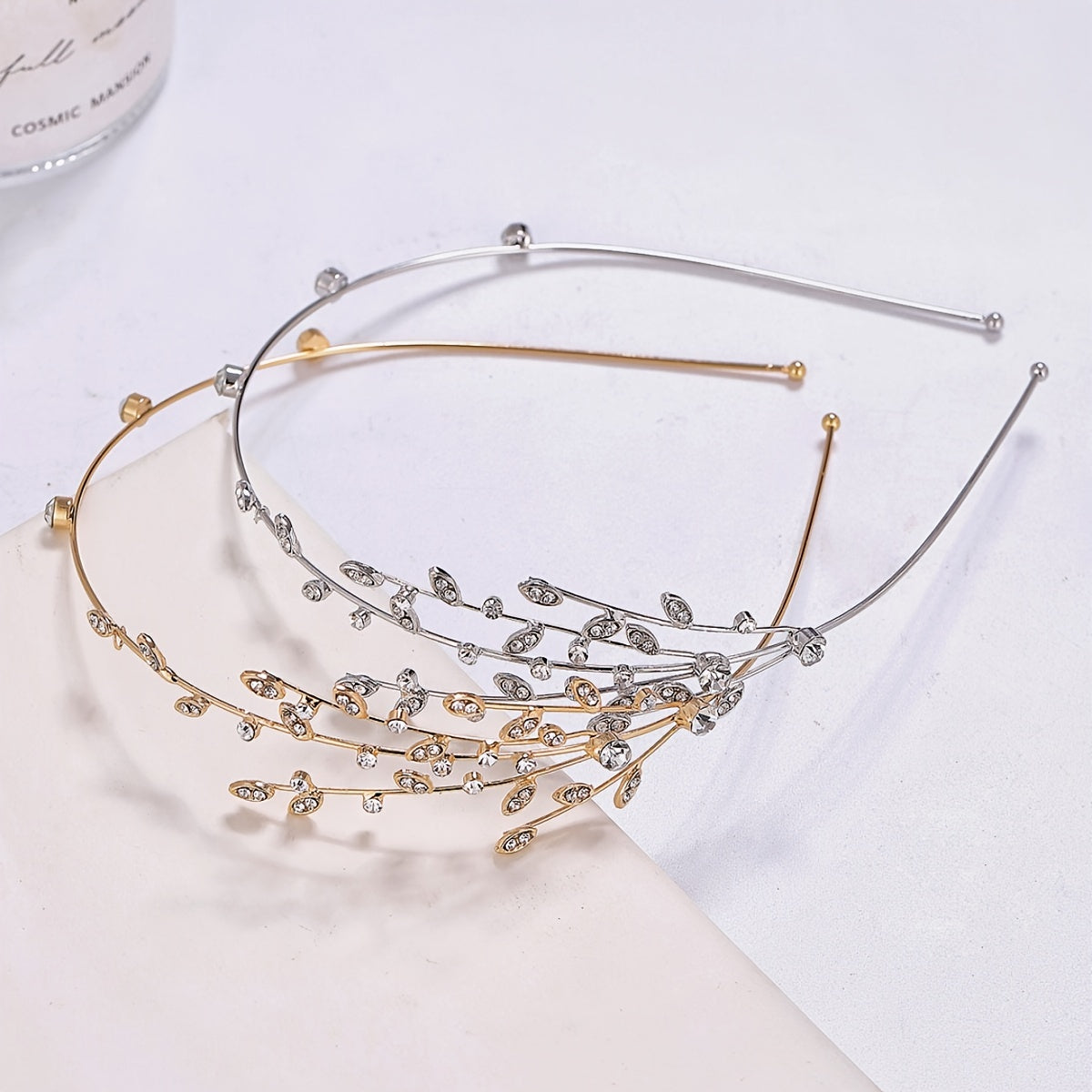 Rhinestone Branch Bridal Headband Silvery Gold Wedding Hairband