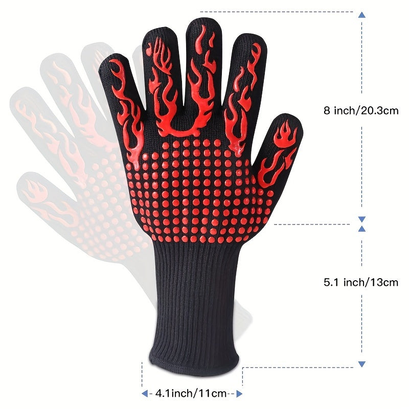 BBQ Glove Extreme Heat Resistant Long Cuff Kitchen Silicone Non Slip Oven Mitts