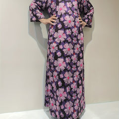 Boho Nightdress Women's Plus Floral Print Long Sleeve Round Neck Loose Sleep Dre