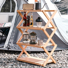 Beech Wood Camping Rack Floor layer Solid Wood Storage Rack