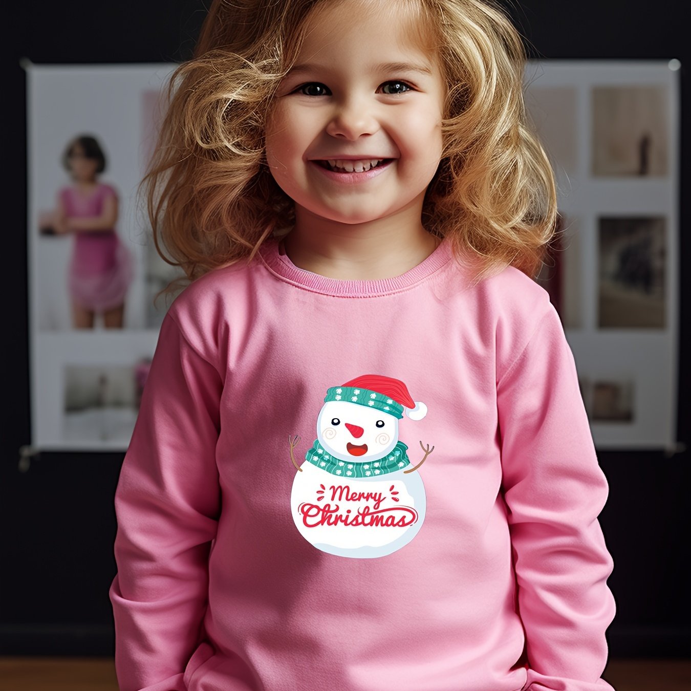 Snowman Graphic Crew Neck Long Sleeve Sweatshirt Kids Clothes Christmas Gift