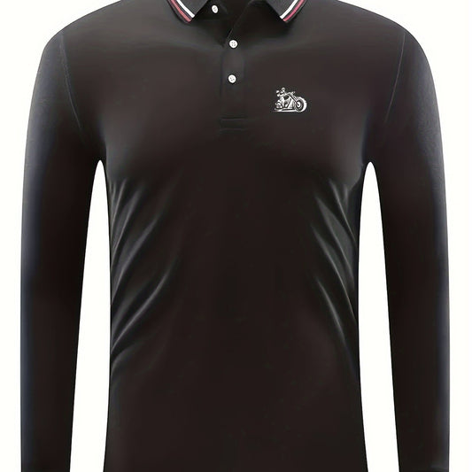 Men's Long Sleeve Haulage Motor Print Lapel Golf Tennis Sports Shirt