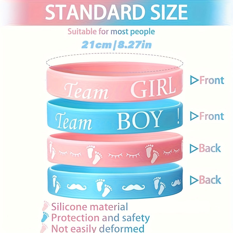 24pcs Team Boy Girl Gender Reveal Silicone Bands Pink & Mustache