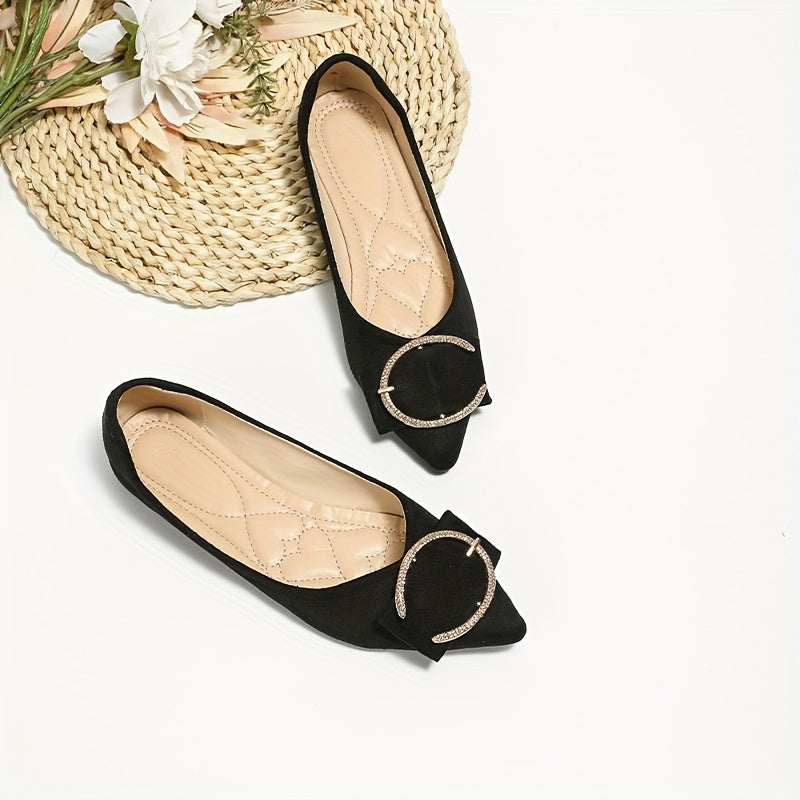 Women's Pointed Toe Flat Shoes with Buckle Decor Soft Sole