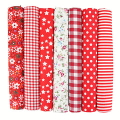 7pcs Red Floral Fabric Quilted Small Patchwork Fabric DIY Crafts 24x24