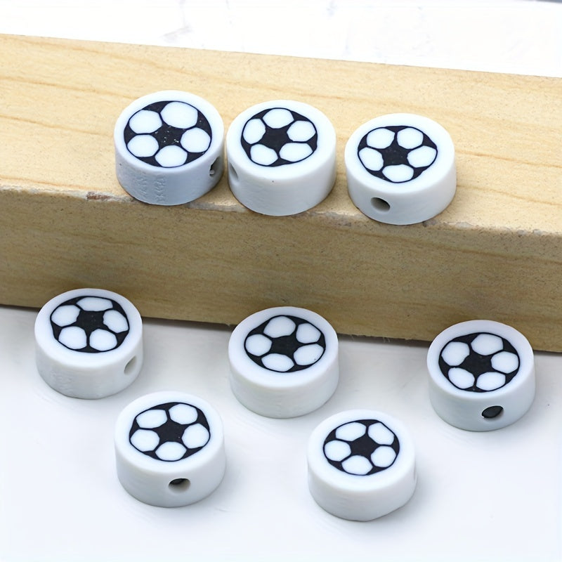 50pcs Football Pattern Soft Pottery Beads DIY Accessories