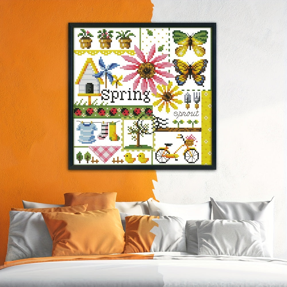 Four Seasons Stamped Cross Stitch Kit 14CT DIY Needlework Decor