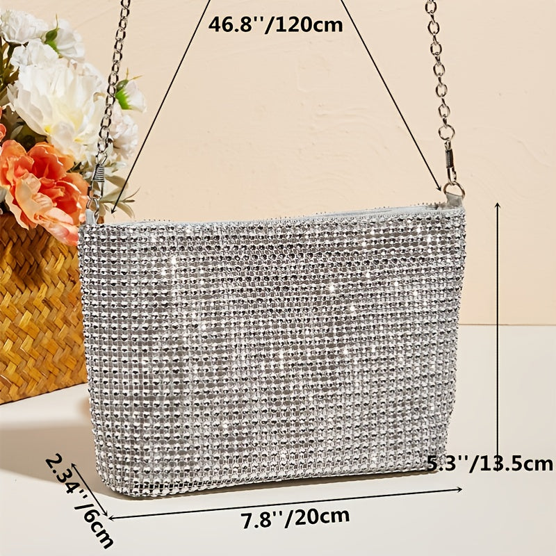 Glitter Evening Bag Women's Glamorous Clutch Bag With Chain Stylish Purse