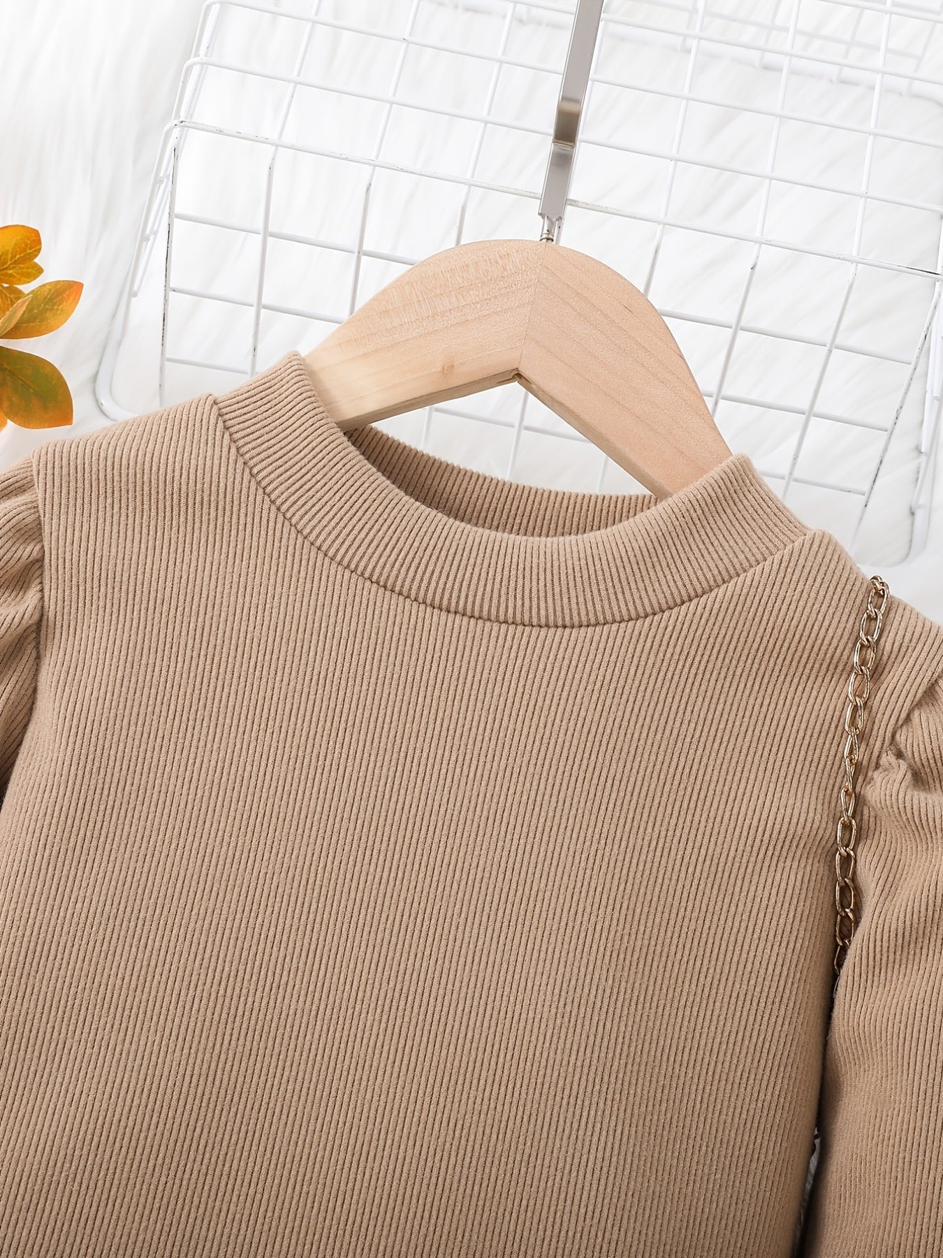 Girls Long Sleeve Stretch Khaki Dress