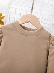 Girls Long Sleeve Stretch Khaki Dress
