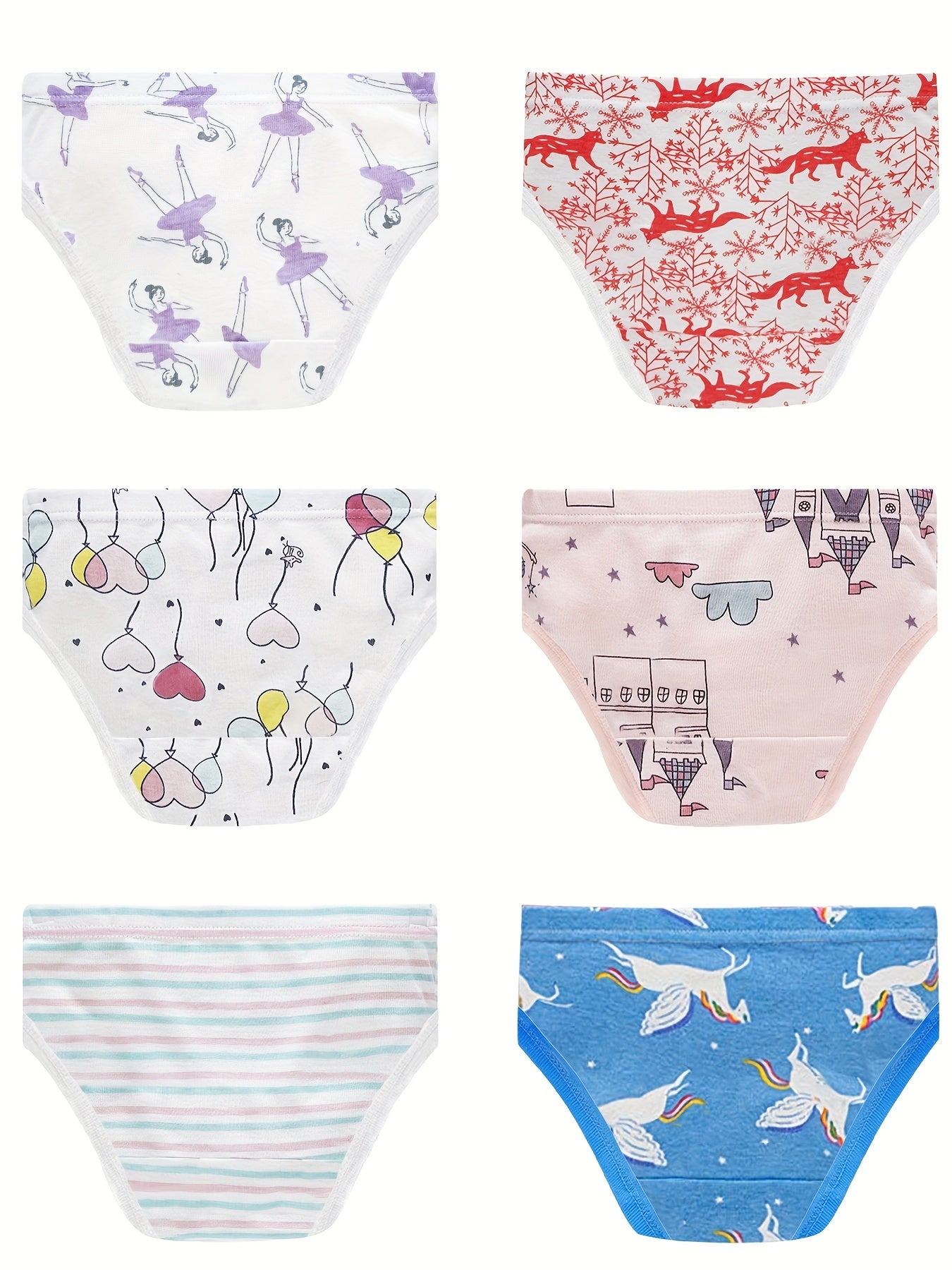 6pcs Girls Animals Flowers Shortie Brief Soft Cotton Underwear