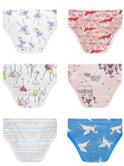 6pcs Girls Animals Flowers Shortie Brief Soft Cotton Underwear
