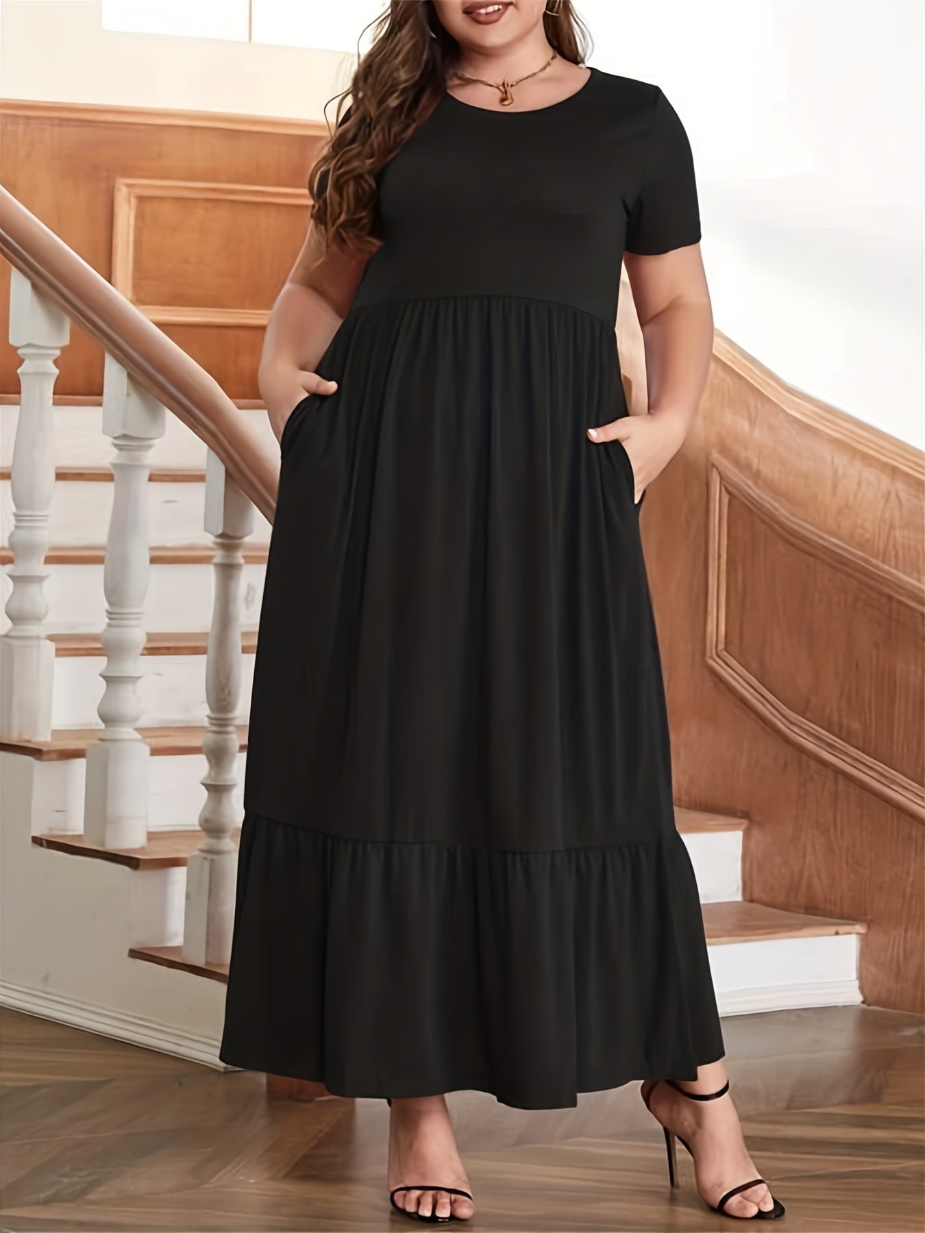  Casual Dress Women's Plain Short Sleeve Maxi Smock Dress