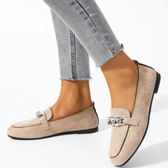 Metal Chain Decor Flat Loafers Women's Shoes