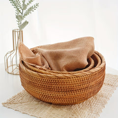 Round Rattan Fruit Basket Decorative Serving Baskets