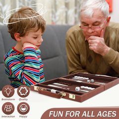 Backgammon Set 2 players Classic with Leather Case Brow