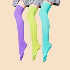 Solid Thigh High Socks Smooth Over The Knee Stockings