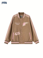 Y2k Graphic Baseball Coat Long Sleeve Snap Button Jacket