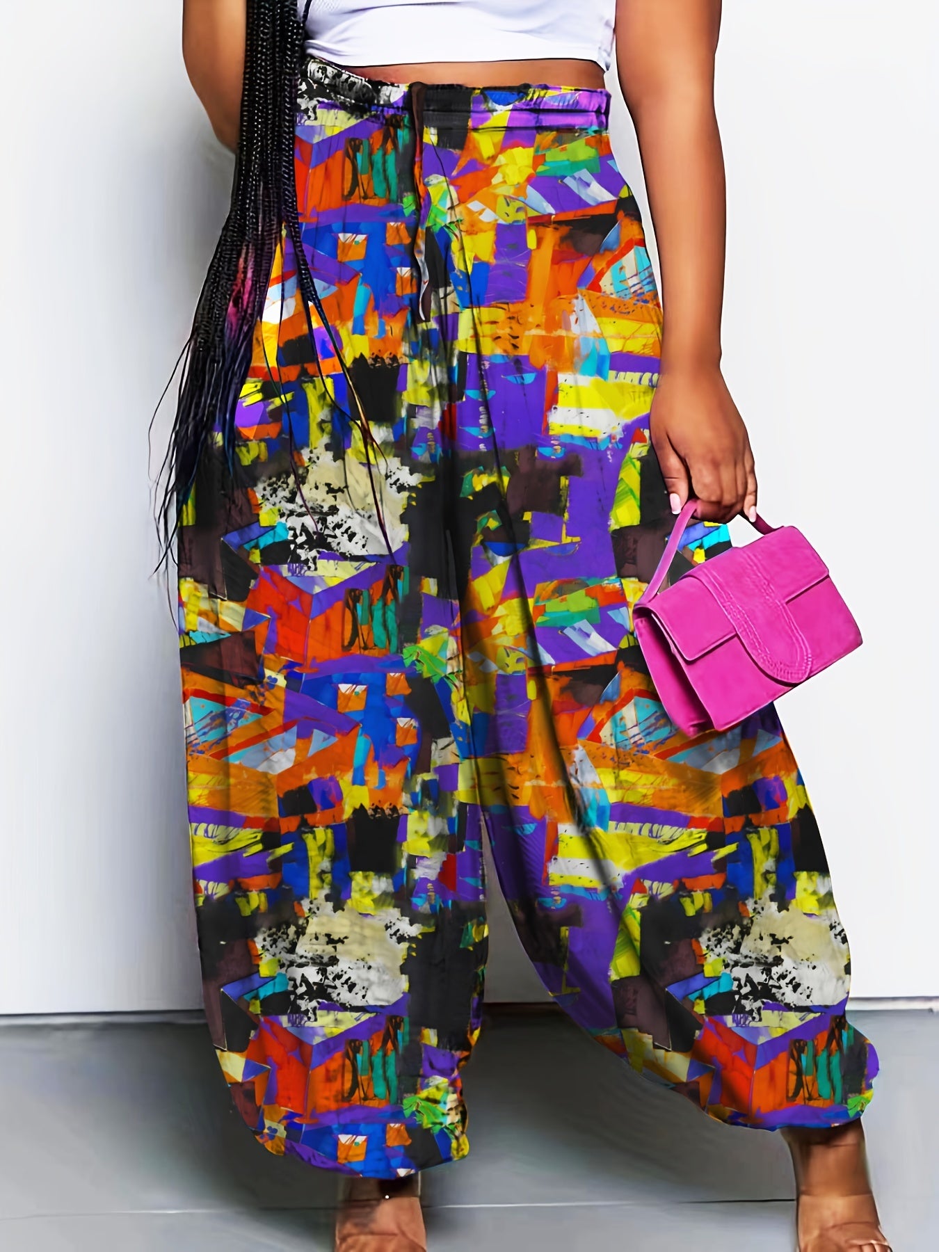  Boho Pants Women's Plus Allover Print Lantern Trousers