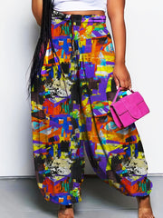  Boho Pants Women's Plus Allover Print Lantern Trousers