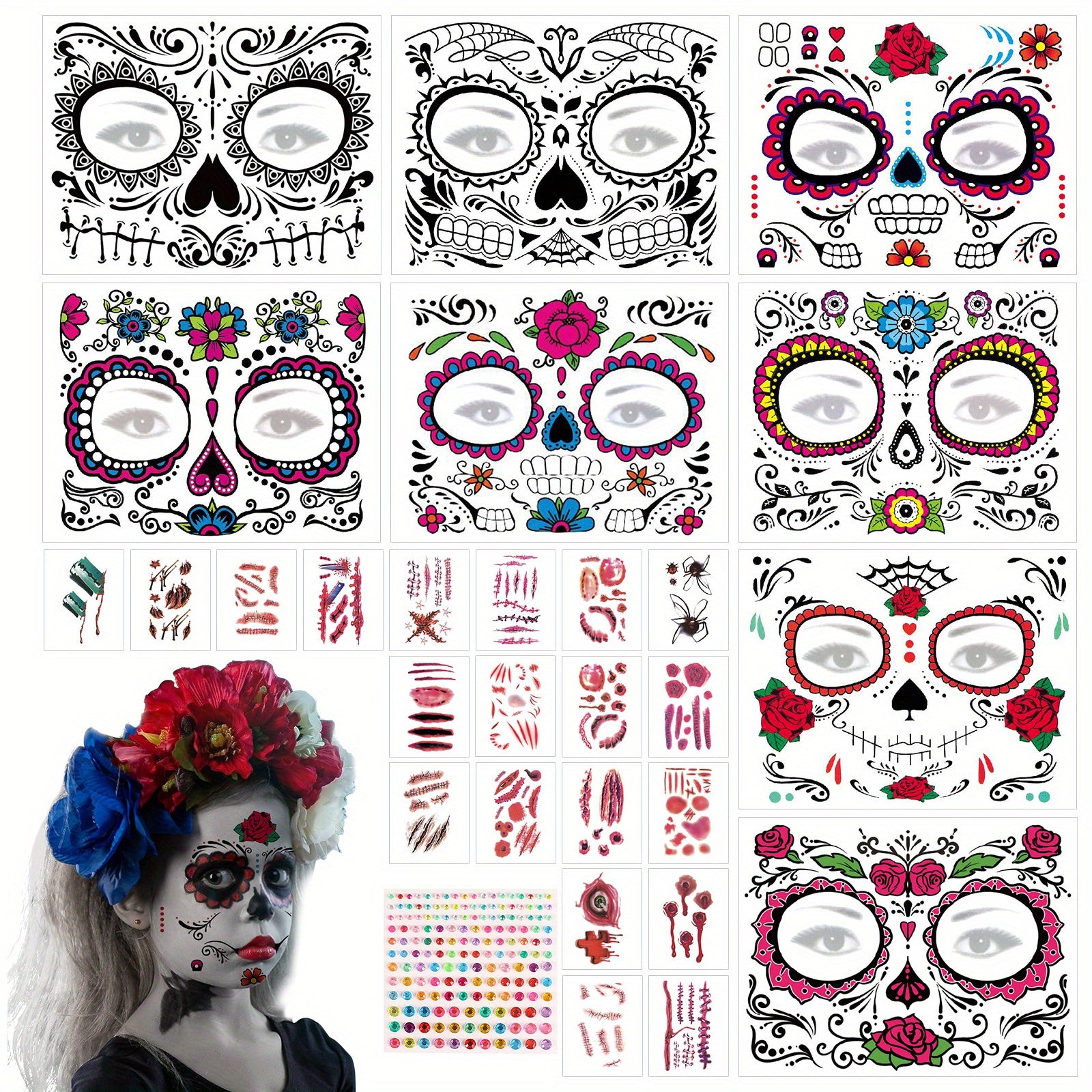 28pcs Halloween Face Stickers Eye Face Scar Tattoo Sticker For Party Decor