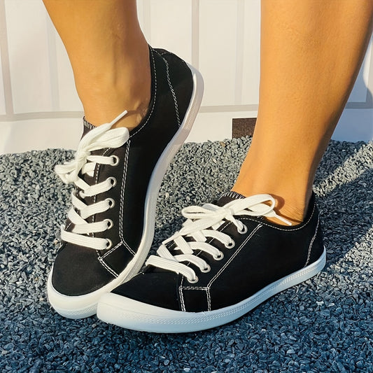 Women's Flat Canvas Shoes Comfortable & Lightweight Lace Up Sneakers Low Top