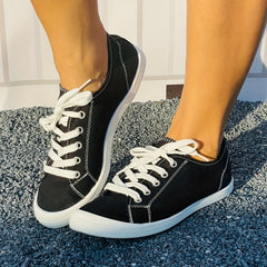 Women's Flat Canvas Shoes Comfortable & Lightweight Lace Up Sneakers Low Top