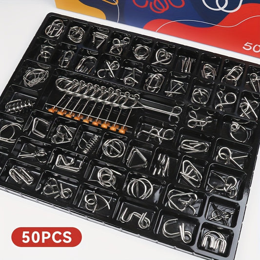 50pcs Unlocking Toys Set: Luban Lock, Kongming Lock, Nine-ring Puzzle