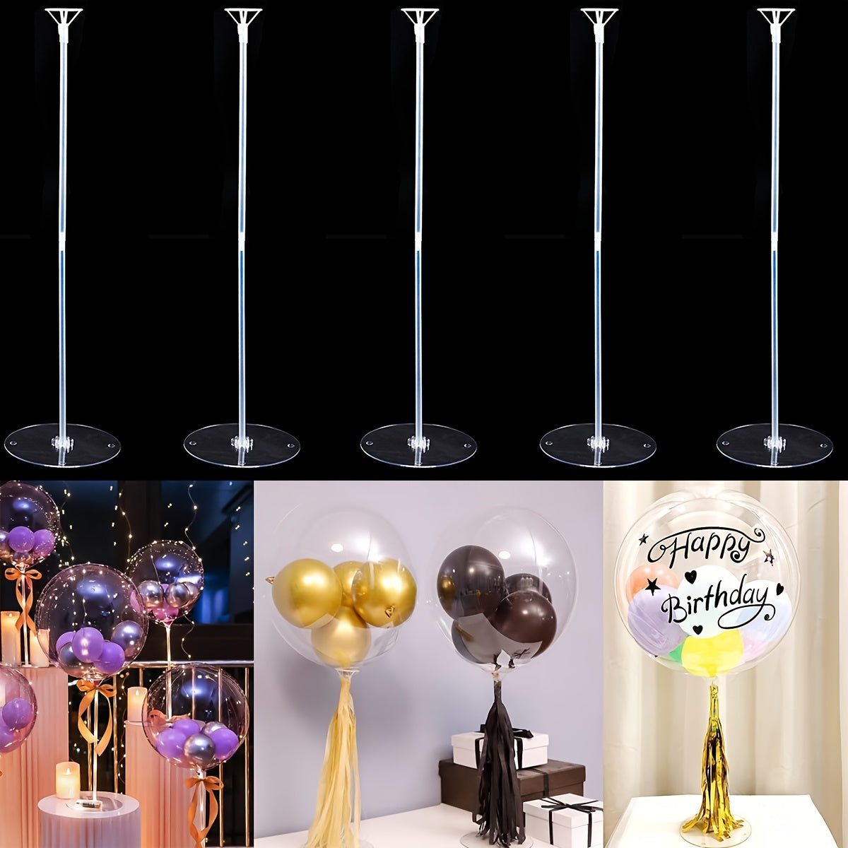 5pcs Balloon Single Round Base Table Floating Bracket Display Stand