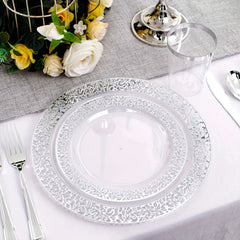 150 PCS Silvery Dinnerware Set - Plates, Silverware, Cups