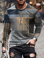 Block Print Men's Long Sleeve Novelty T-shirt for Autumn
