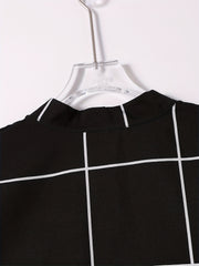  Grid Print Long Sleeve Blouse