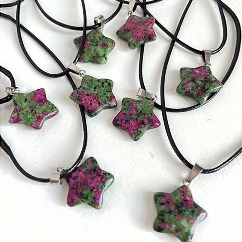 Hexagon Rose Quartz Pendant Necklace Opal Star Jewelry Gift