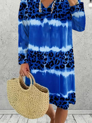 Plus Tie Dye & Leopard Print V-Neck Dress