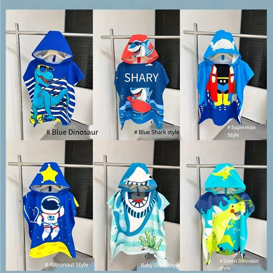 Cartoon Printed Hooded Bathrobe Wearable Wrap Towel