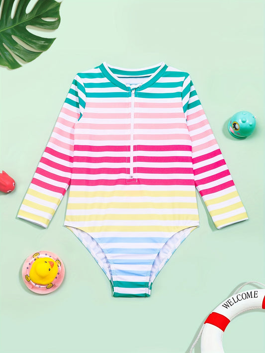 Toddler Girls Rainbow Stripe One Piece Swimsuit